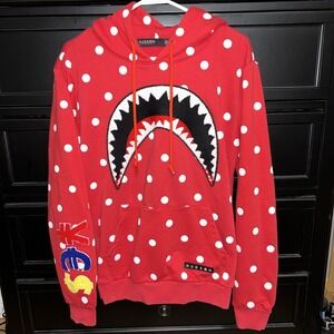Hudson Outerwear Shark Mouth Polka Dots‎ Hoodie Sweatshirt Men's Medium Red
